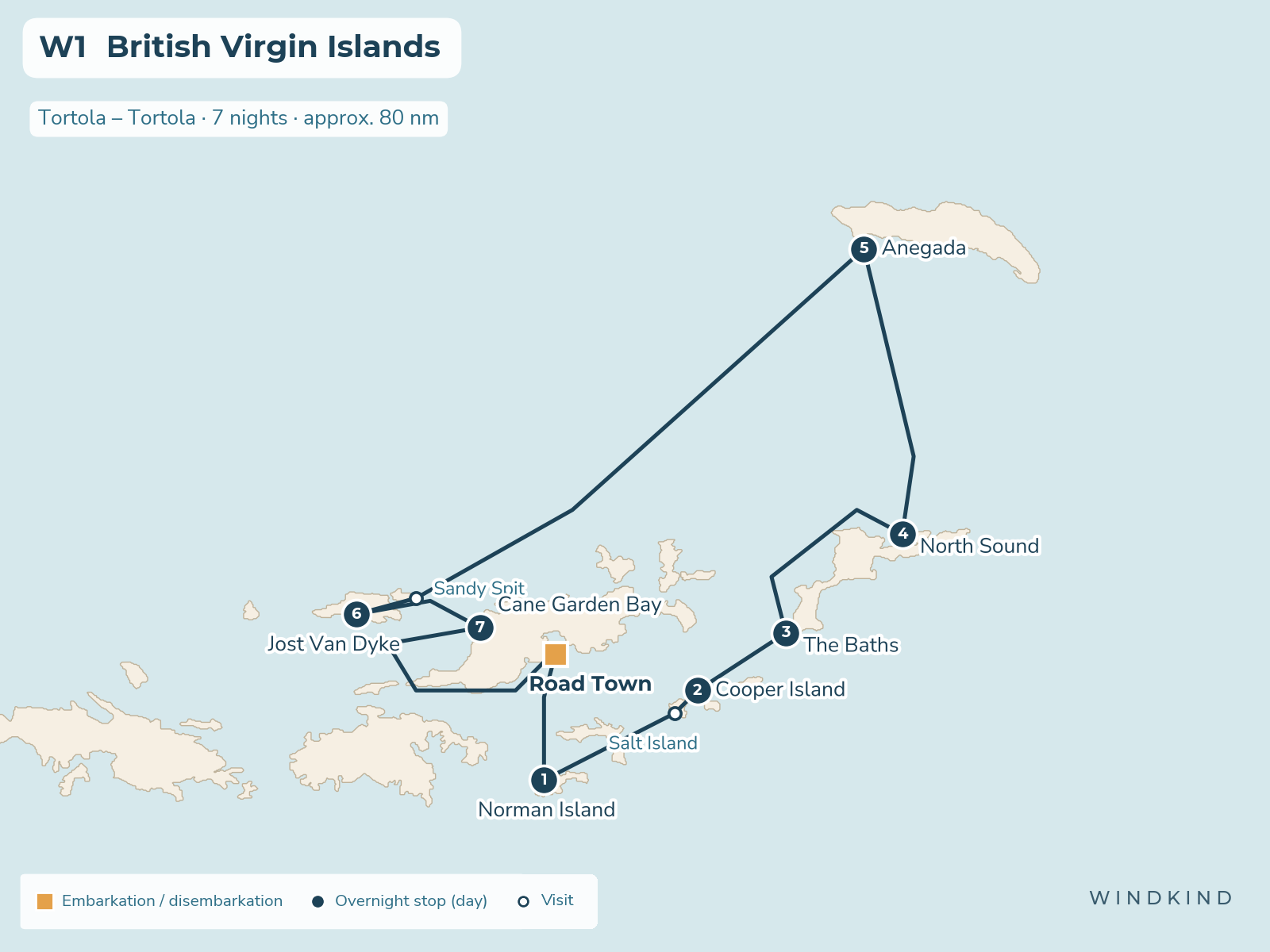 Route map W1: British Virgin Islands