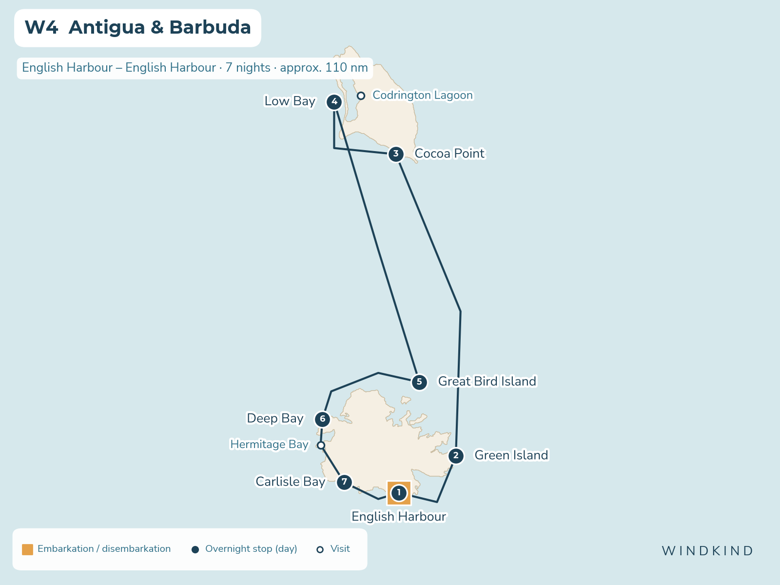Route map W4: Antigua & Barbuda