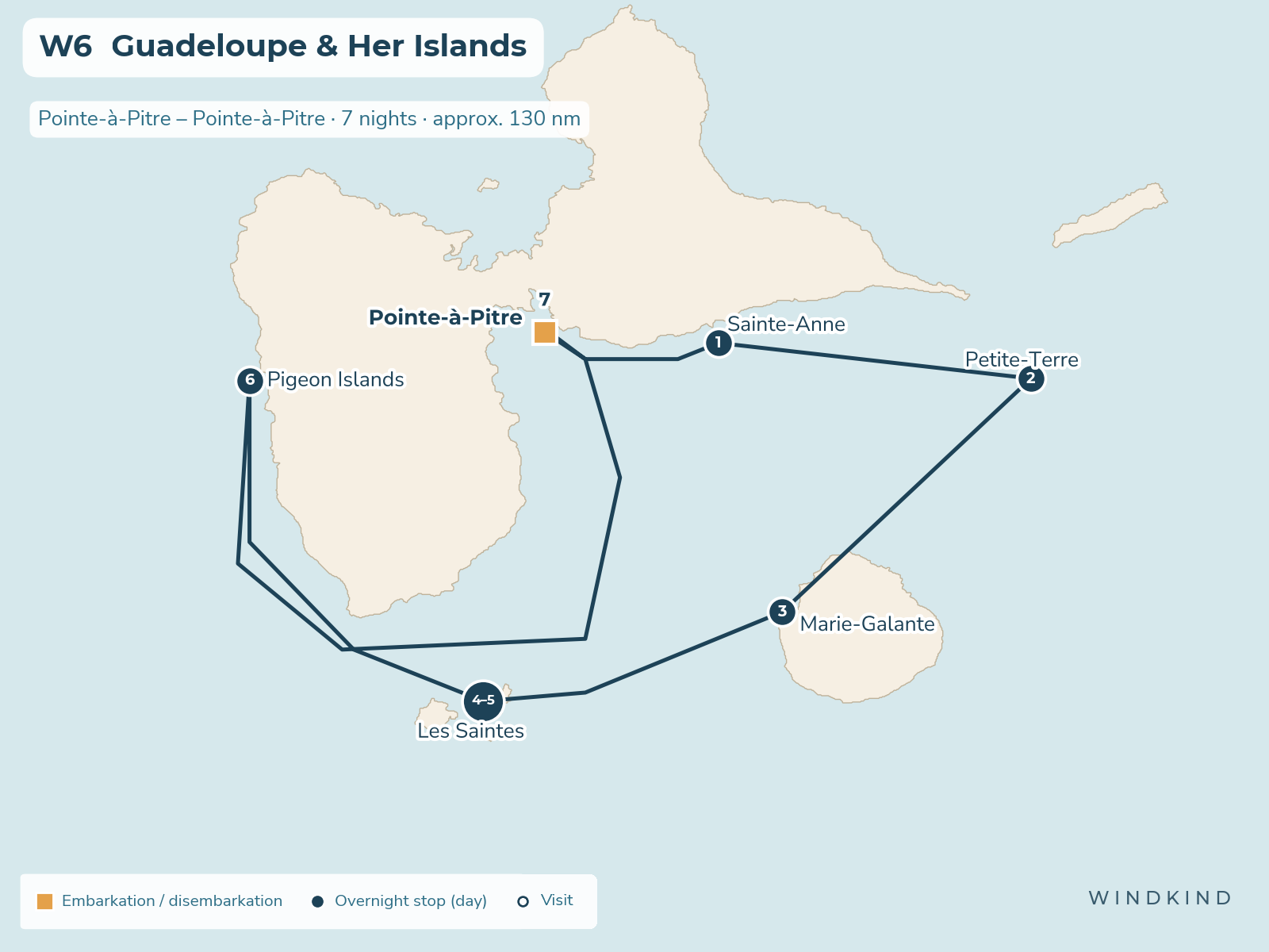 Route map W6: Guadeloupe & Her Islands
