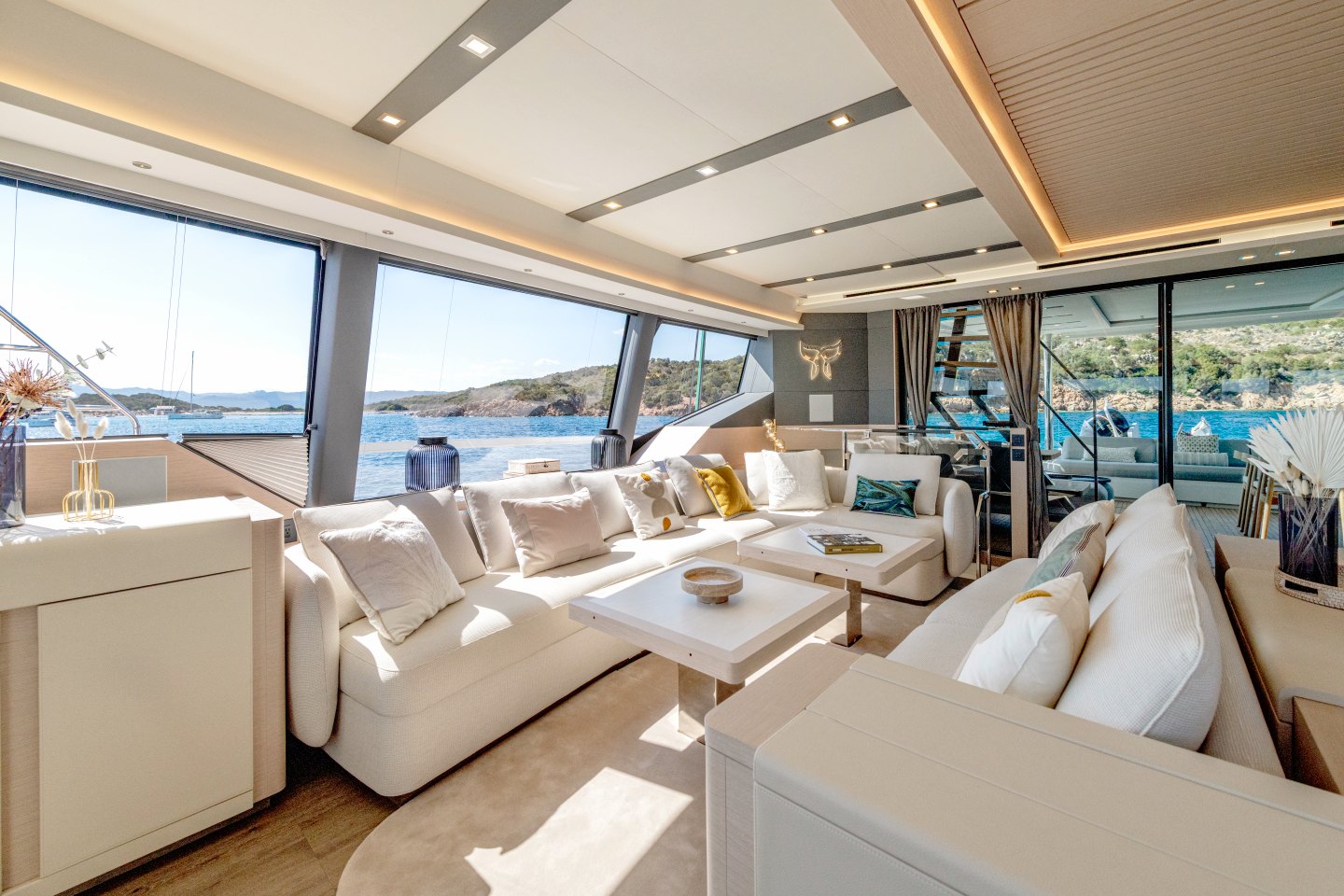 Main saloon lounge with sea views