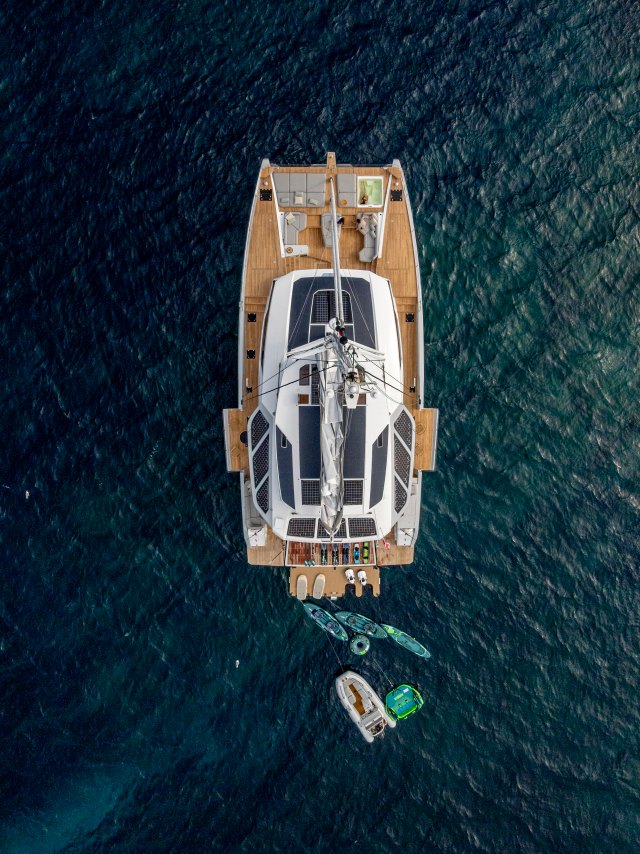 WINDKIND at anchor with water toys