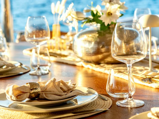 Table set for lunch on deck